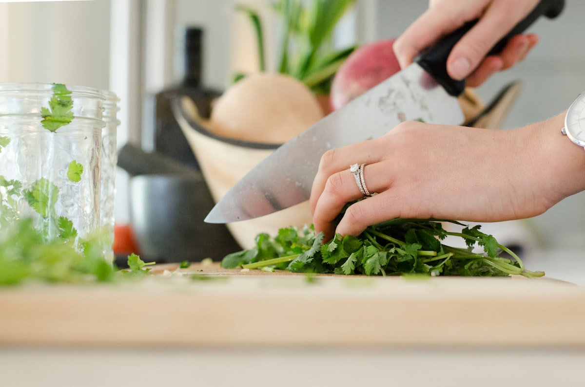 Organic cooking classroom environment with fresh vegetables